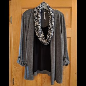 Women's Cardigan/Shirt Combo Top SCARF INCLUDED